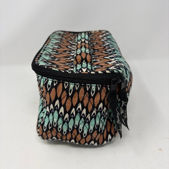 Vera Bradley travel case toiletries cosmetics tan mint blue geometric quilted - Picture 3 of 12
